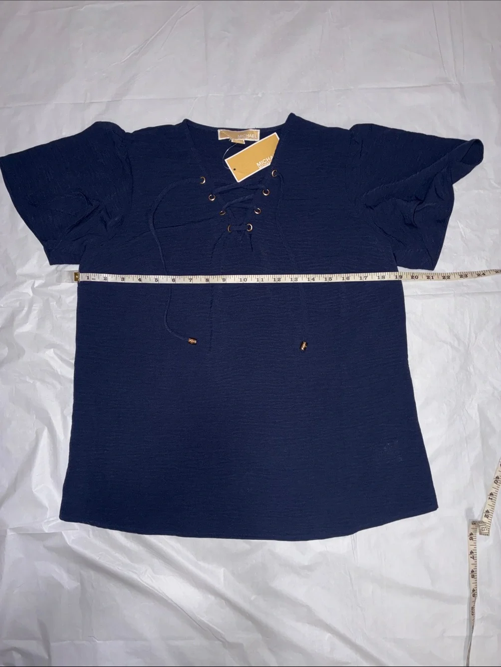 Michael Kors Deep Navy Lace-Up Short Sleeve Blouse